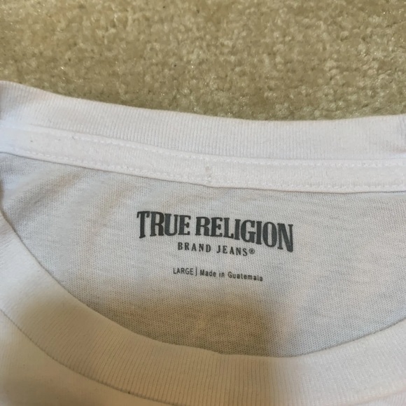 True Religion White T-Shirt Mens Size L Crew Velvet Logo Crafted Pride 104761 - Picture 3 of 10